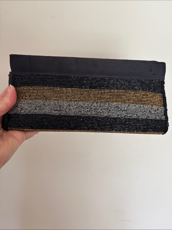 Lulu Townsend Handbags - Vintage! Beaded Striped Clutch - Black, Gold & Silver